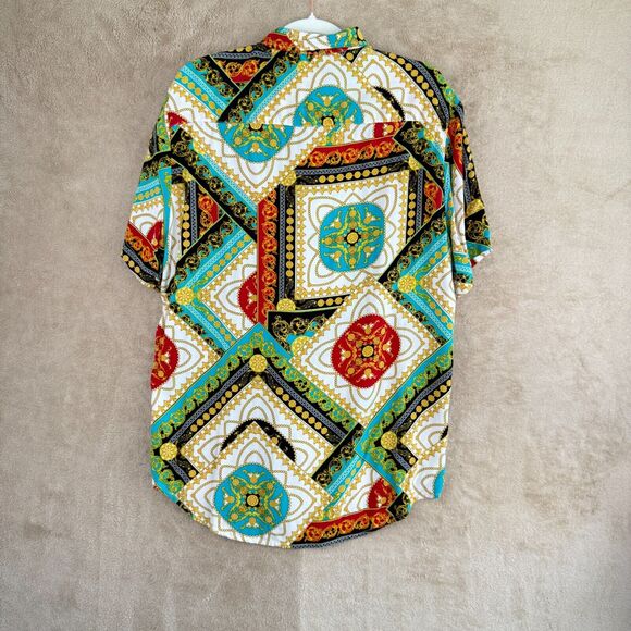 Forever 21 Button Down Shirt Mens L White Black Baroque All Over Print Viscose - Picture 3 of 12